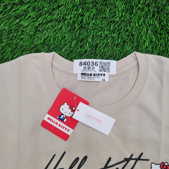 Hello-Kitty Crop-Top Shirt Womens M/L 19x17 Sanrio Spellout Ivory - Picture 8 of 14